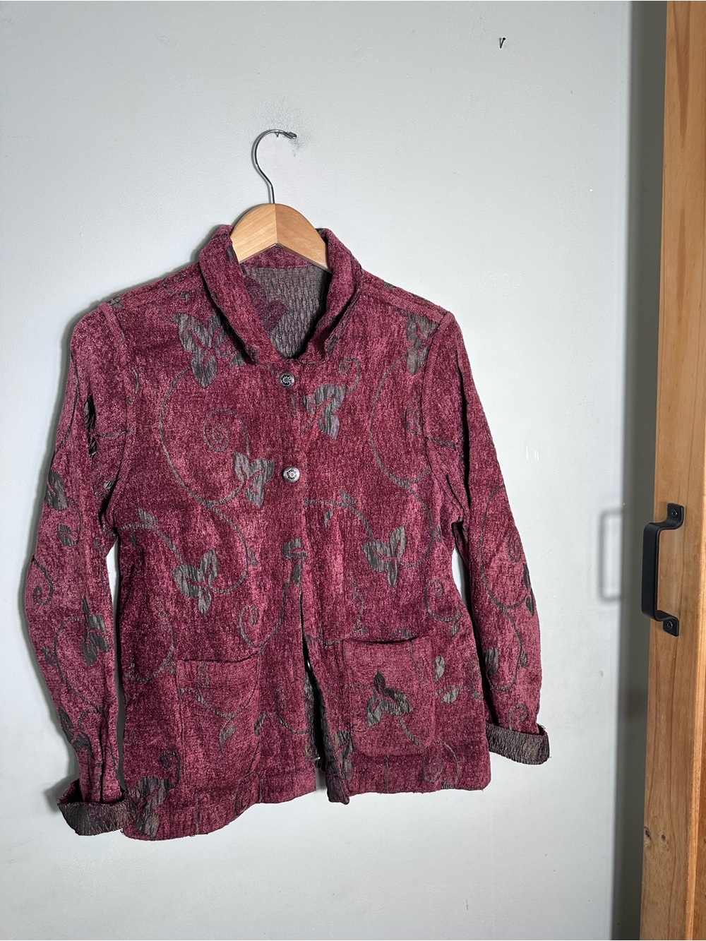 Vintage Maroon Brocade Floral Tapestry Patterned Reversible Jacket